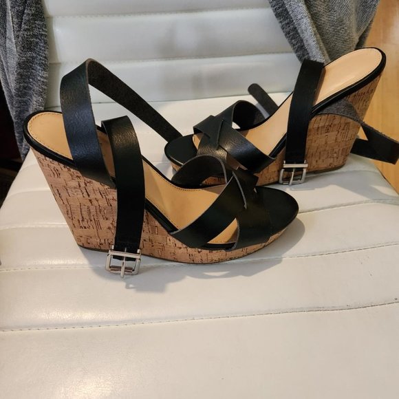 Express Shoes - Express Black Wedges w/ ankle strap